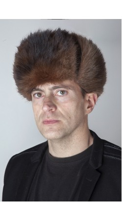 Mütze aus Iltis Pelz – russischer Stil - Dunkelbraun